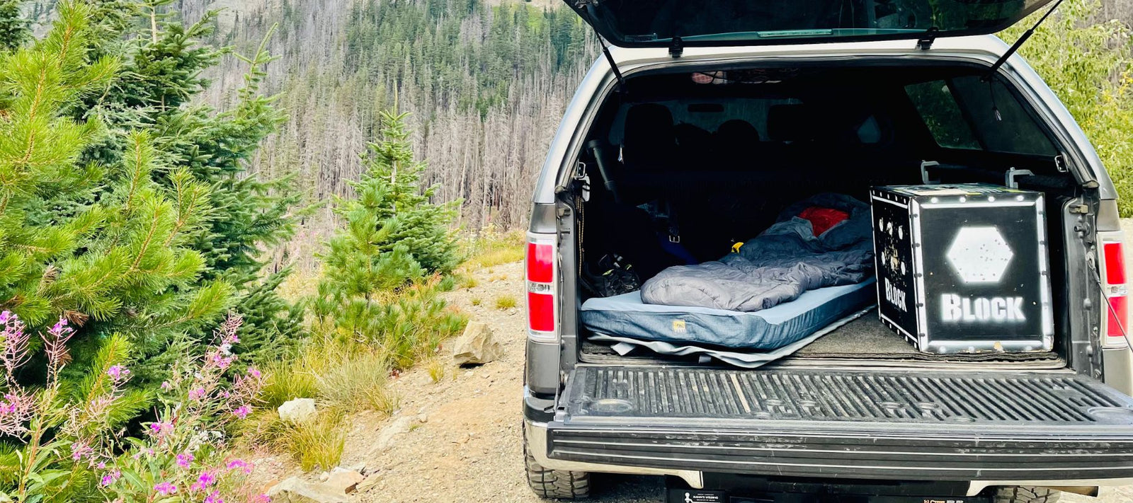 tacoma with back open showing a HEST Sleep System mattress